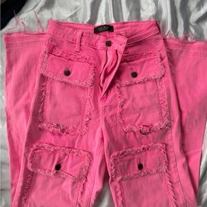 AKIRA Vibrant Pink Frayed Pants